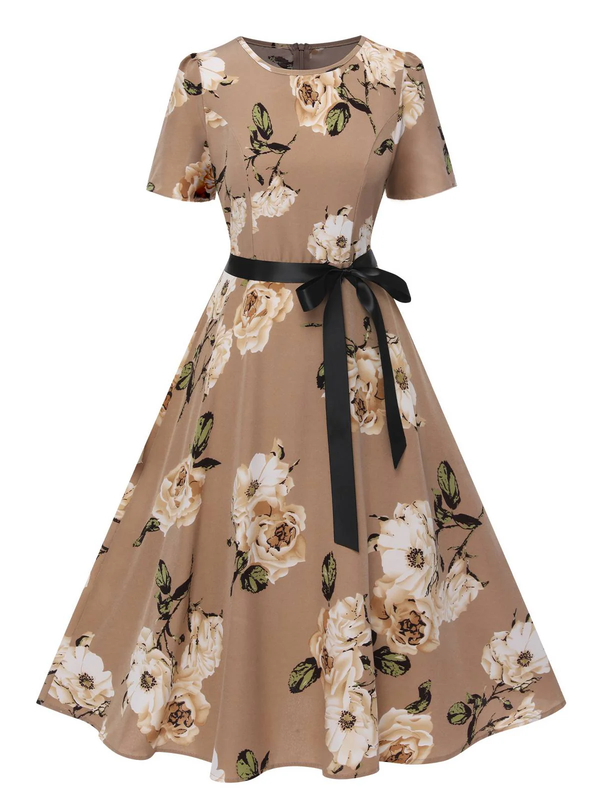 1950s Floral Bow Short Sleeve Swing Dress - Image 6