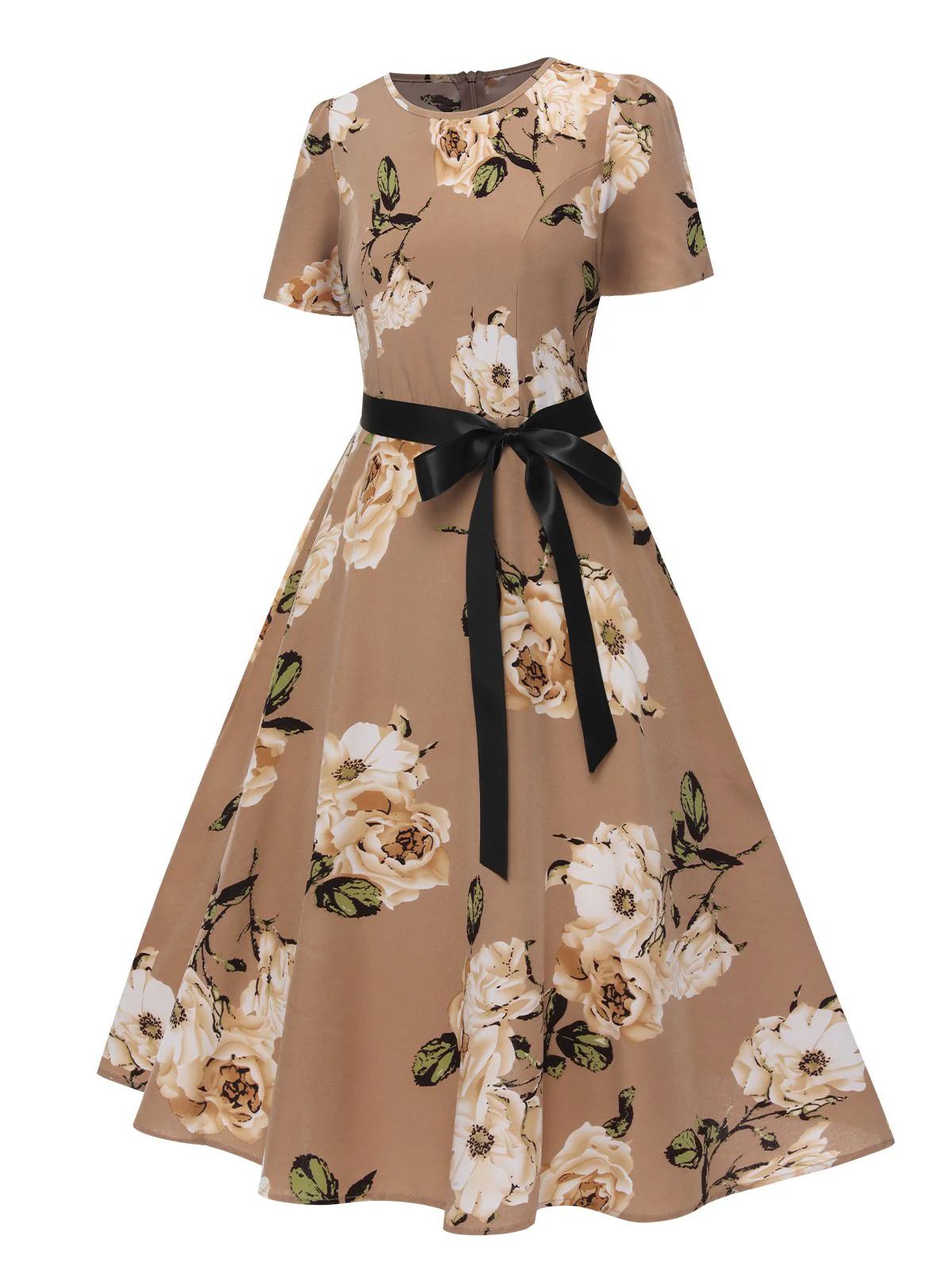 1950s Floral Bow Short Sleeve Swing Dress - Image 8