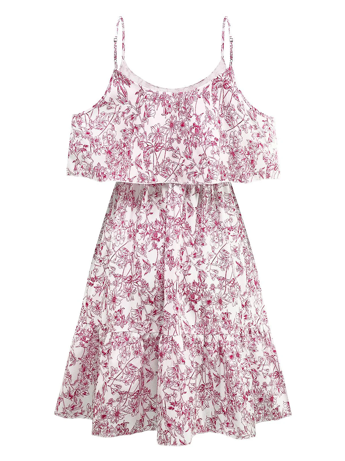1950s Floral Cold Shoulder Ruffle Dress - Image 2