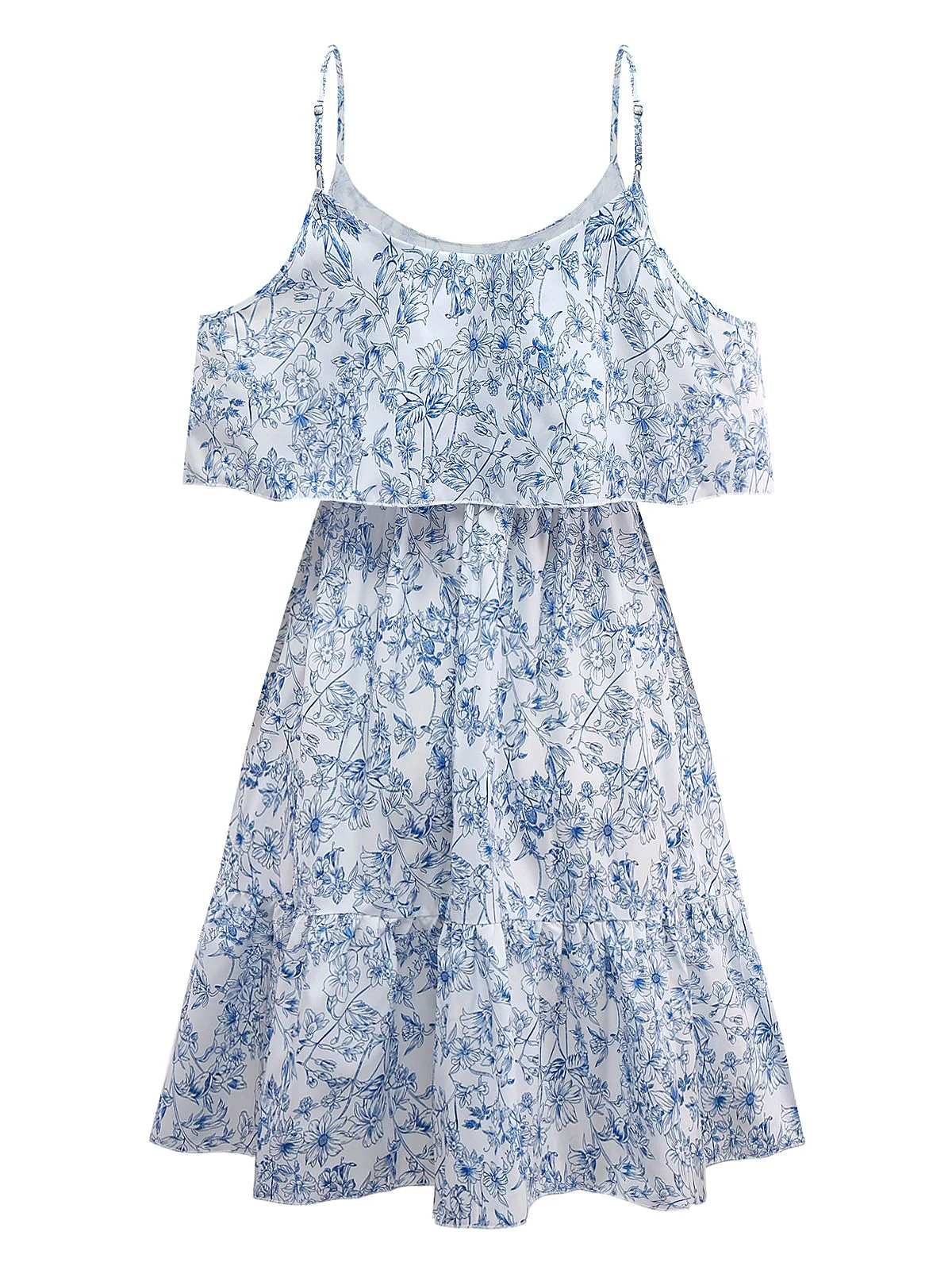 1950s Floral Cold Shoulder Ruffle Dress - Image 4