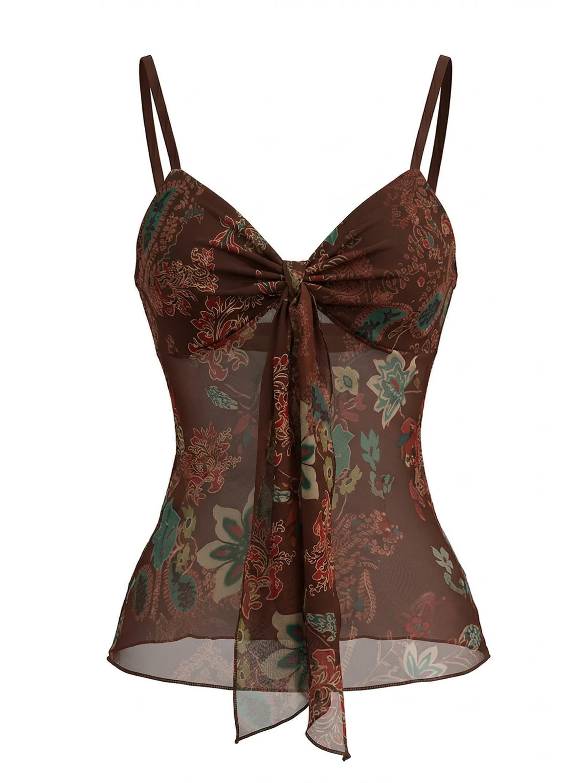 1950s Floral Colorblock Spaghetti Strap Camisole - Image 2