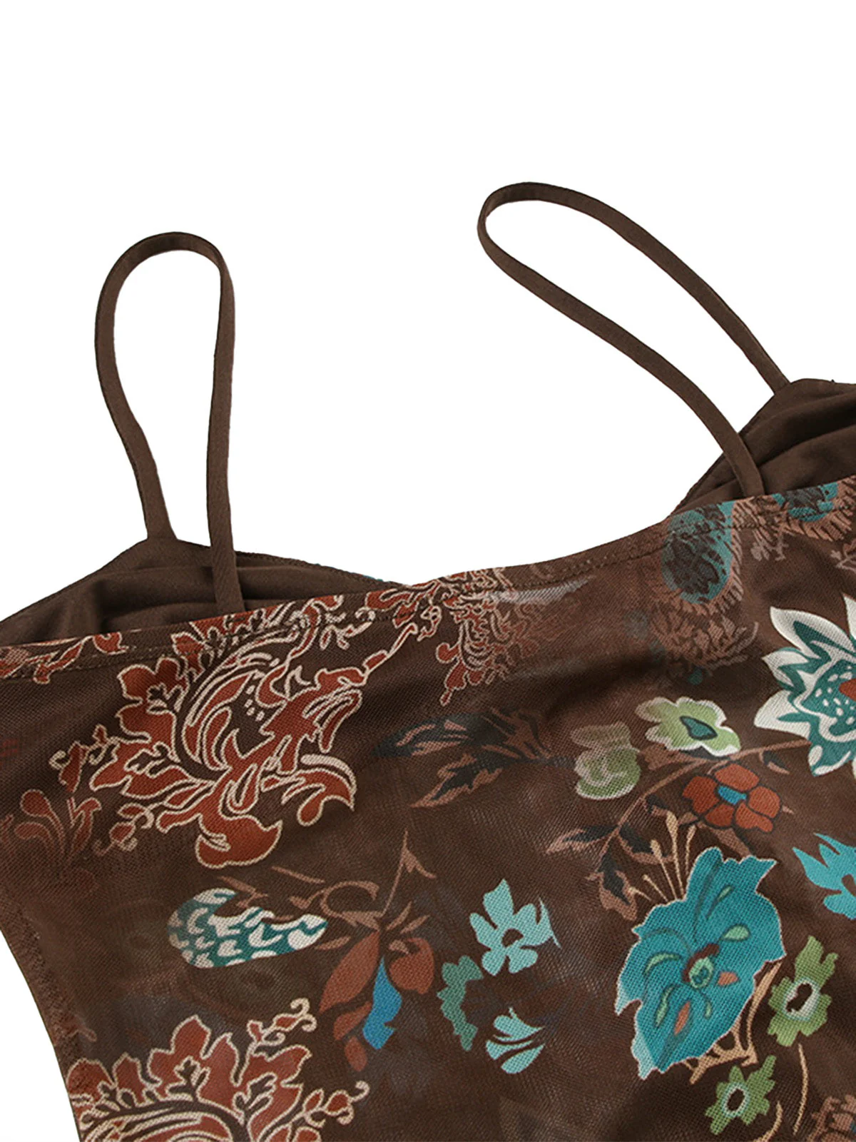 1950s Floral Colorblock Spaghetti Strap Camisole - Image 4
