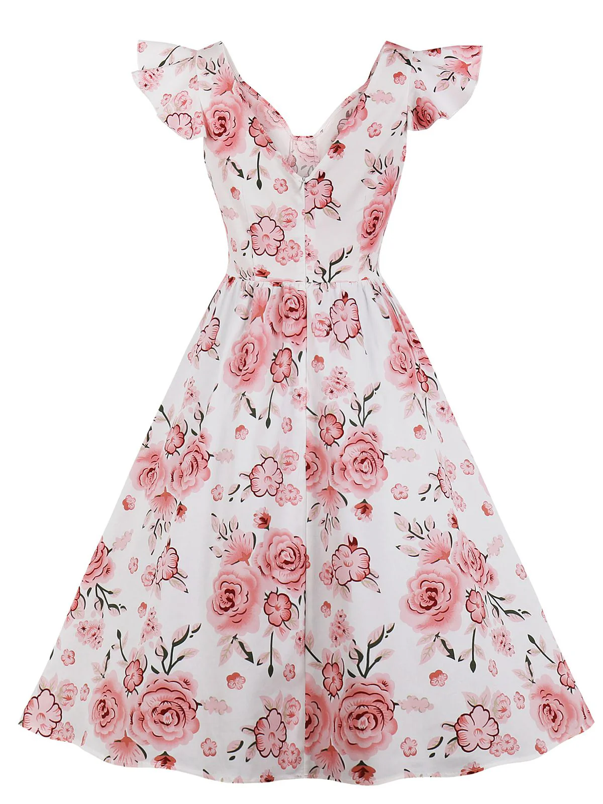 1950s Floral Flare Sleeve Swing Dress - Image 3