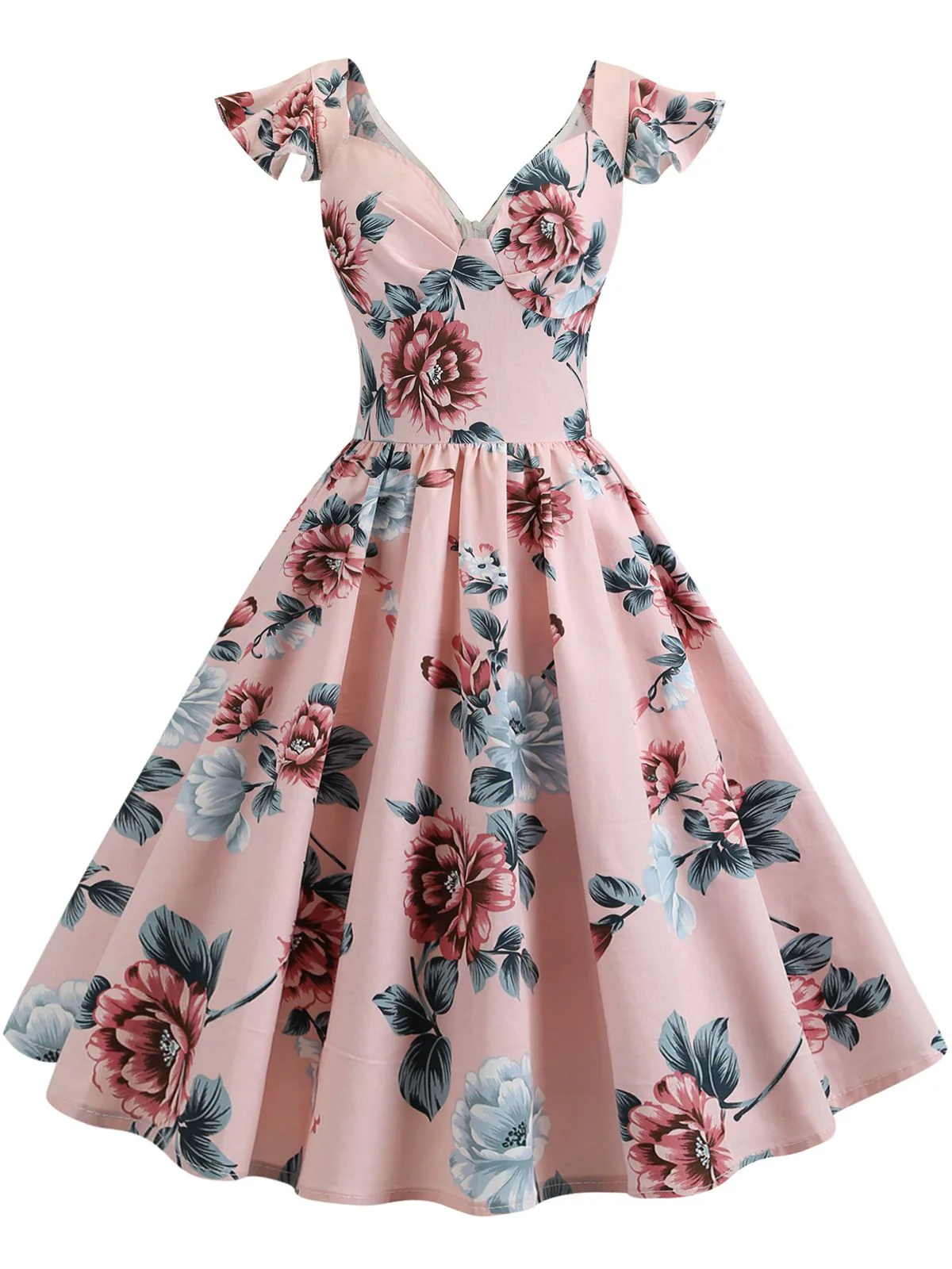 1950s Floral Flare Sleeve Swing Dress - Image 8