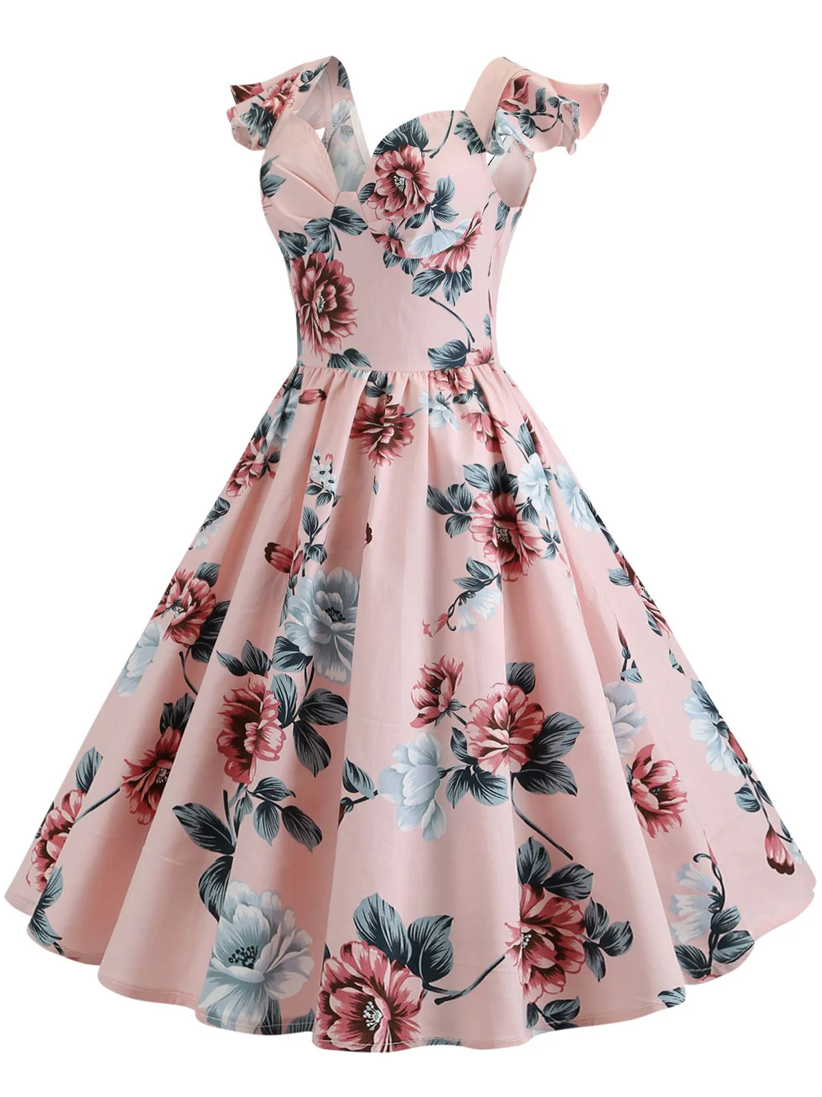 1950s Floral Flare Sleeve Swing Dress - Image 9