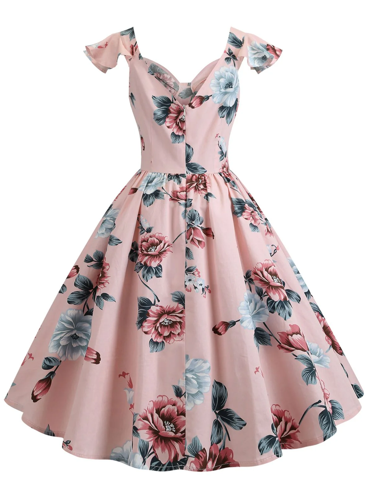 1950s Floral Flare Sleeve Swing Dress - Image 10
