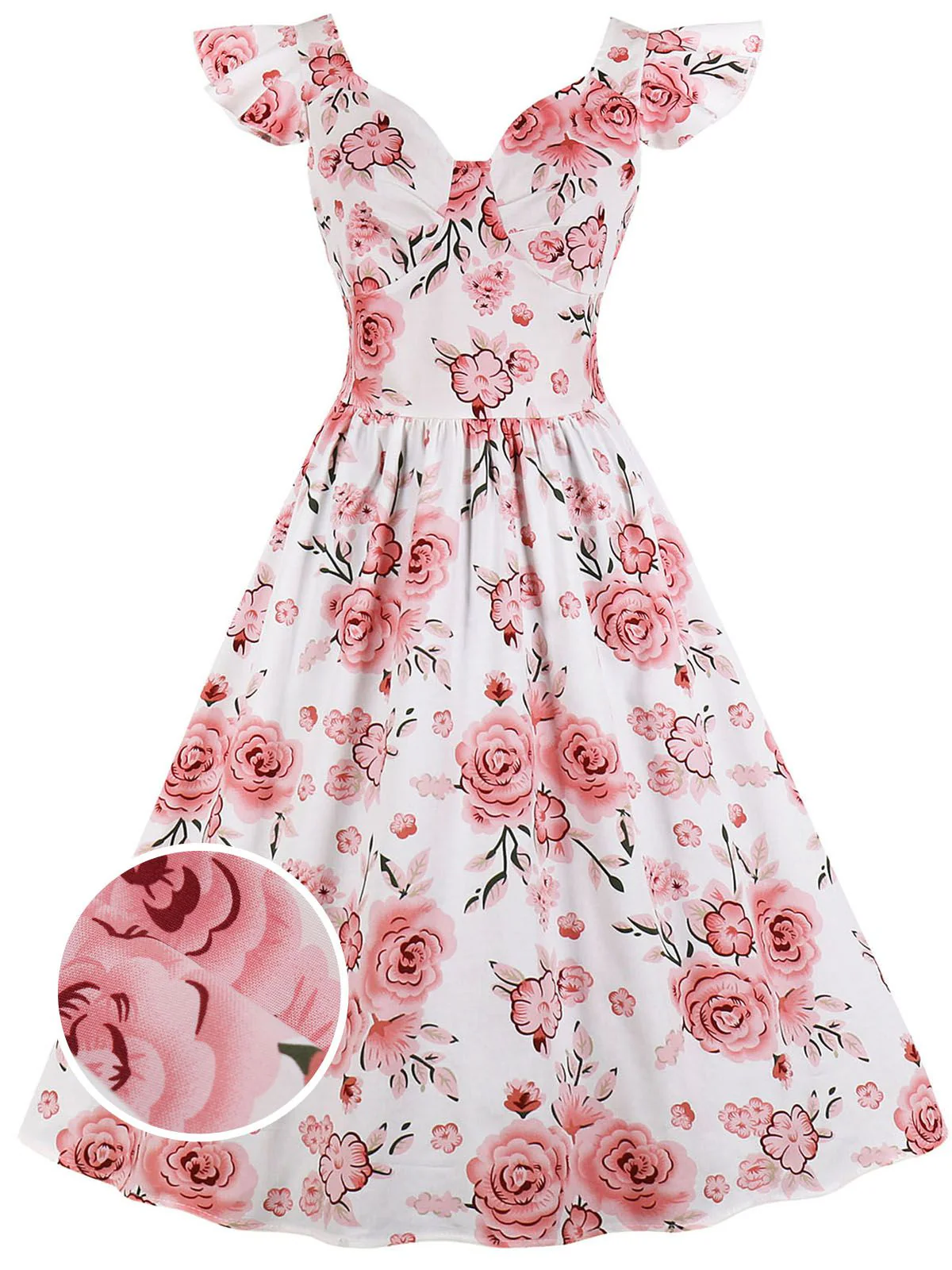 1950s Floral Flare Sleeve Swing Dress - Image 13
