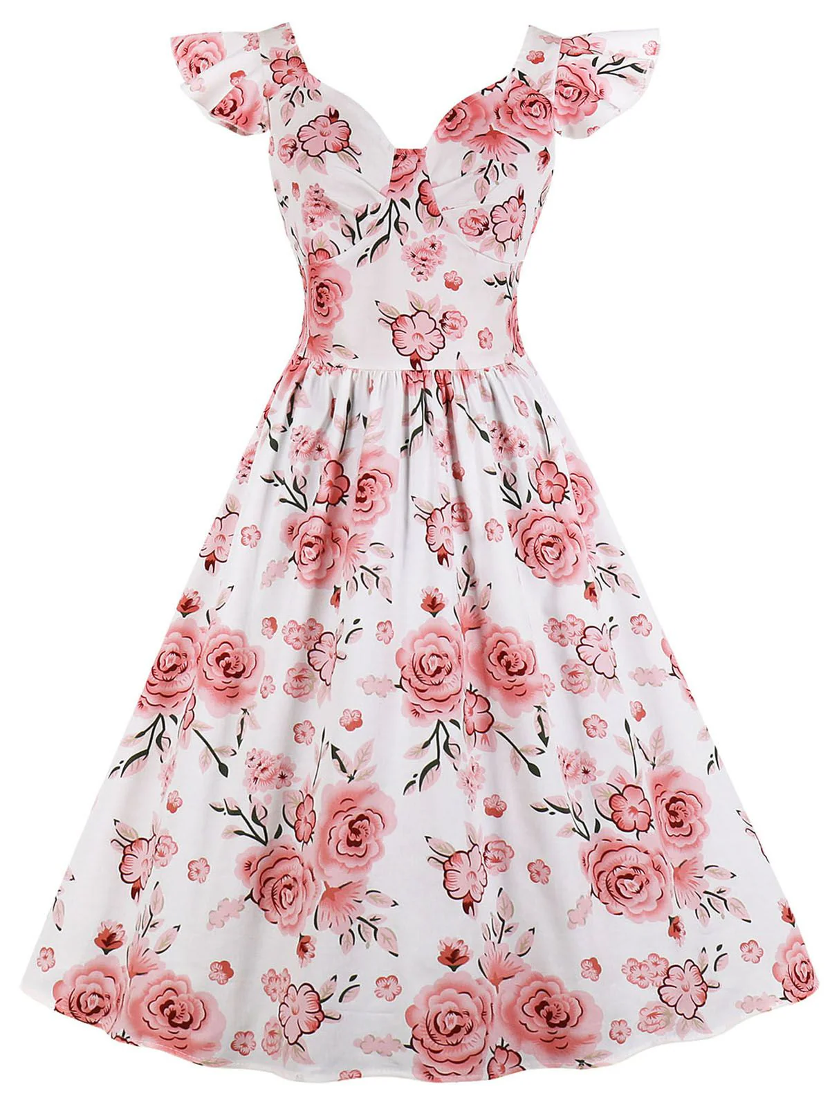 1950s Floral Flare Sleeve Swing Dress - Image 14
