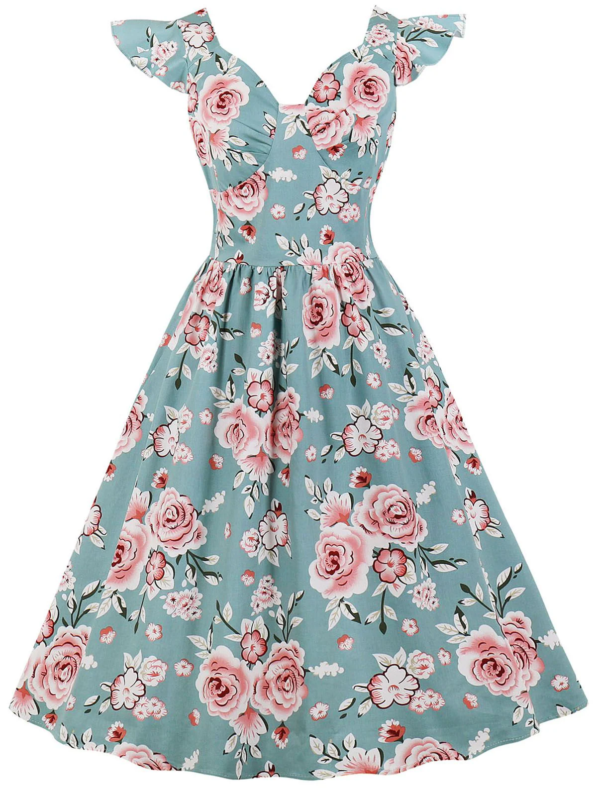 1950s Floral Flare Sleeve Swing Dress - Image 2