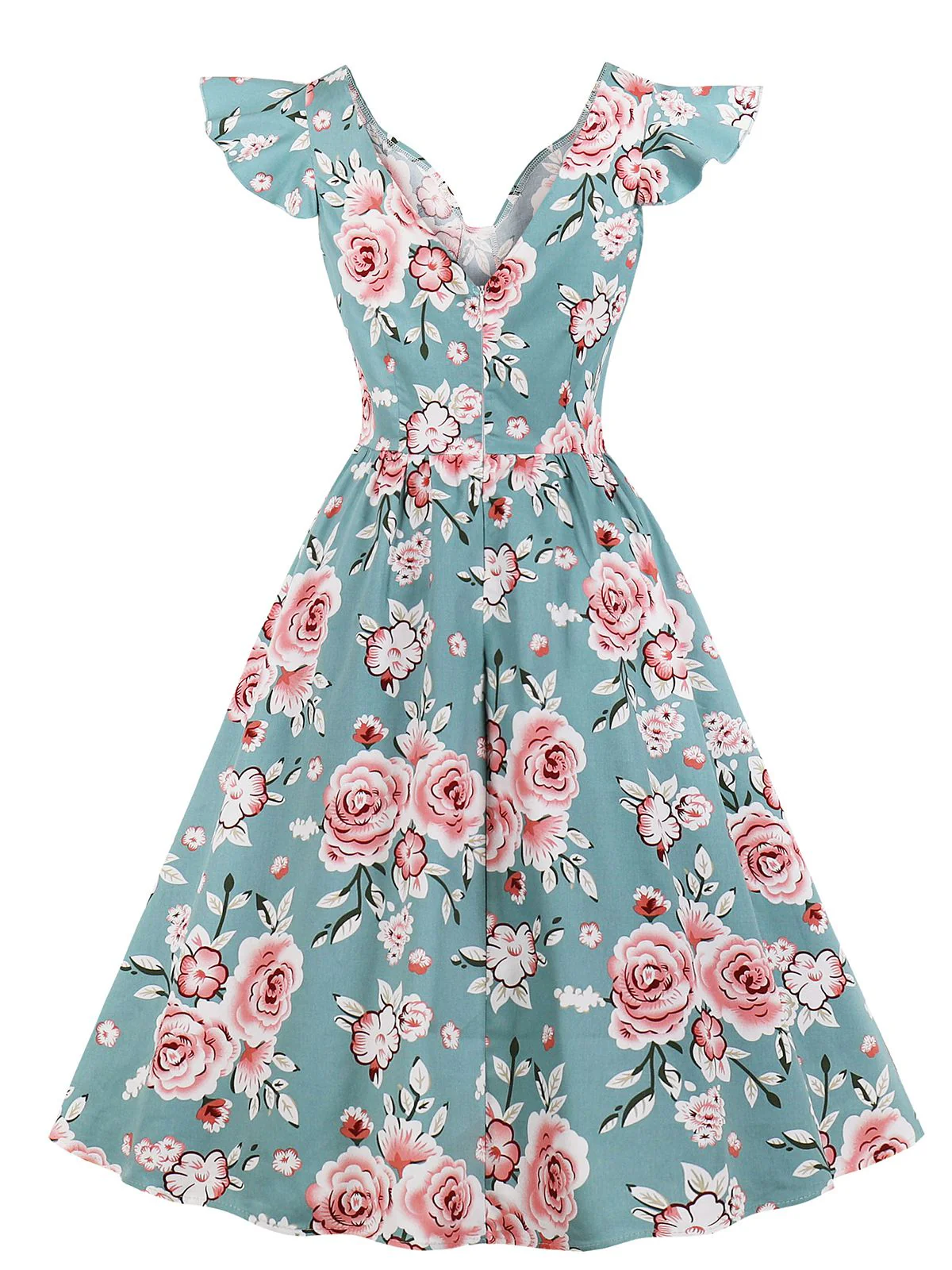 1950s Floral Flare Sleeve Swing Dress - Image 3