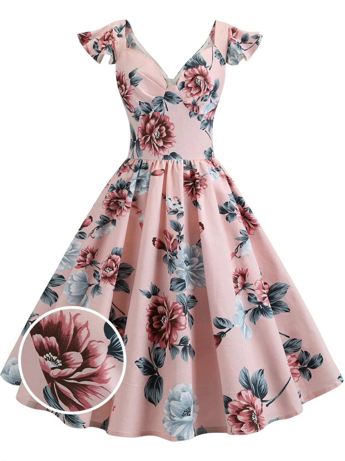 1950s Floral Flare Sleeve Swing Dress - Image 7