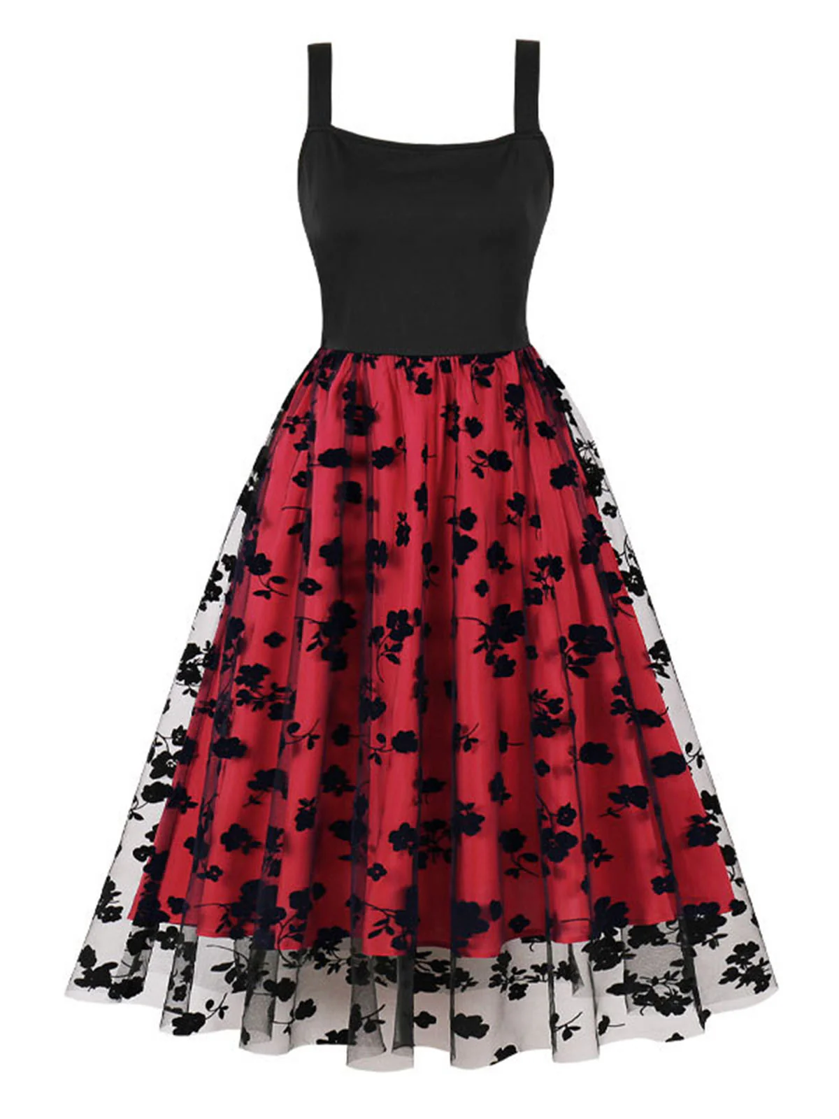 1950s Floral Flocked Mesh Swing Dress - Image 5