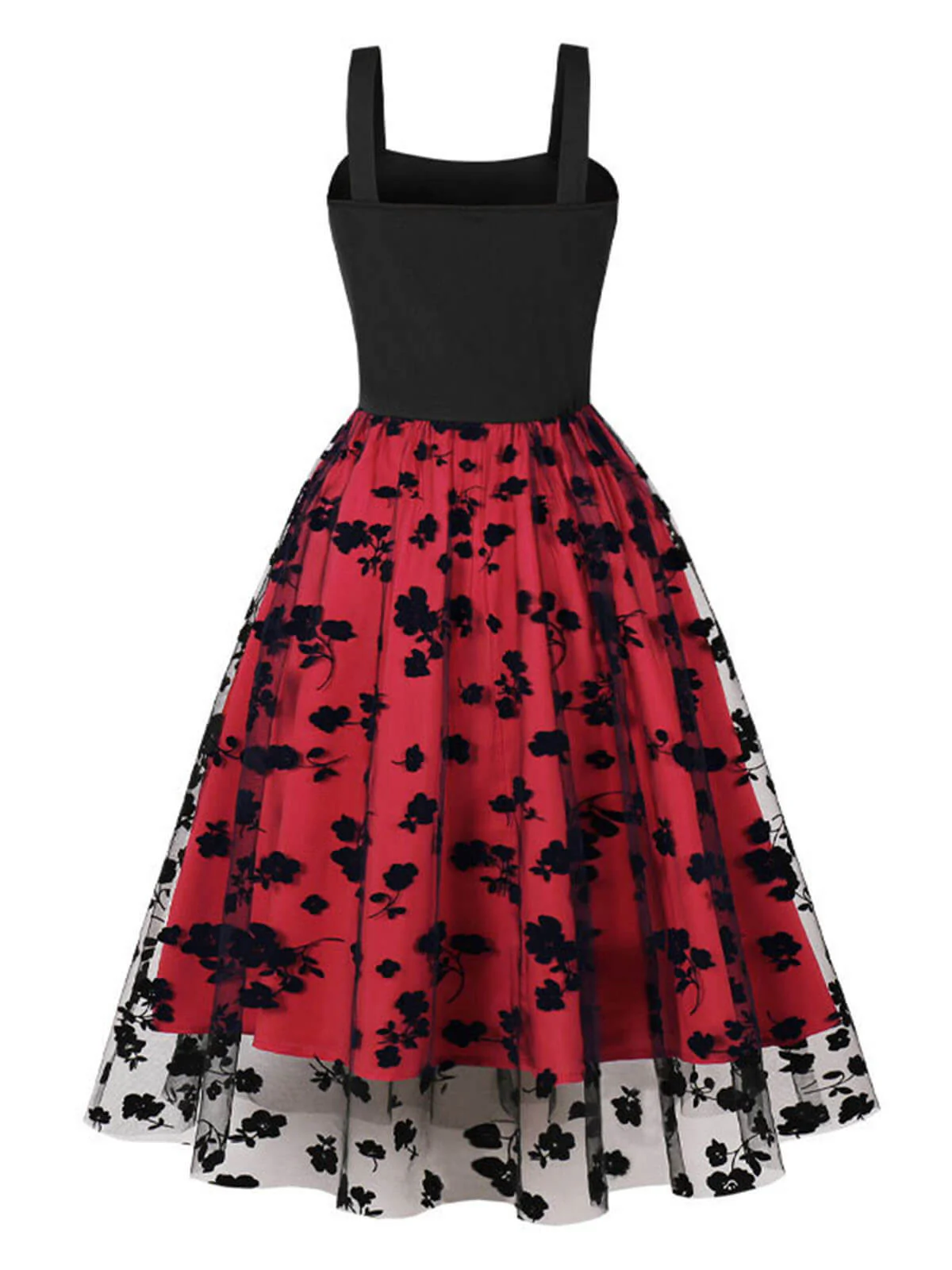 1950s Floral Flocked Mesh Swing Dress - Image 6