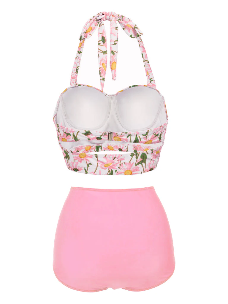 1950s Floral Halter Lace-up Bikini Set - Image 2