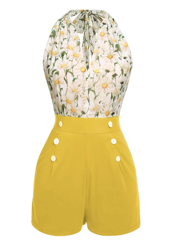[Pre-Sale] 1950s Floral Halter Lace-up Vintage Romper - Image 9