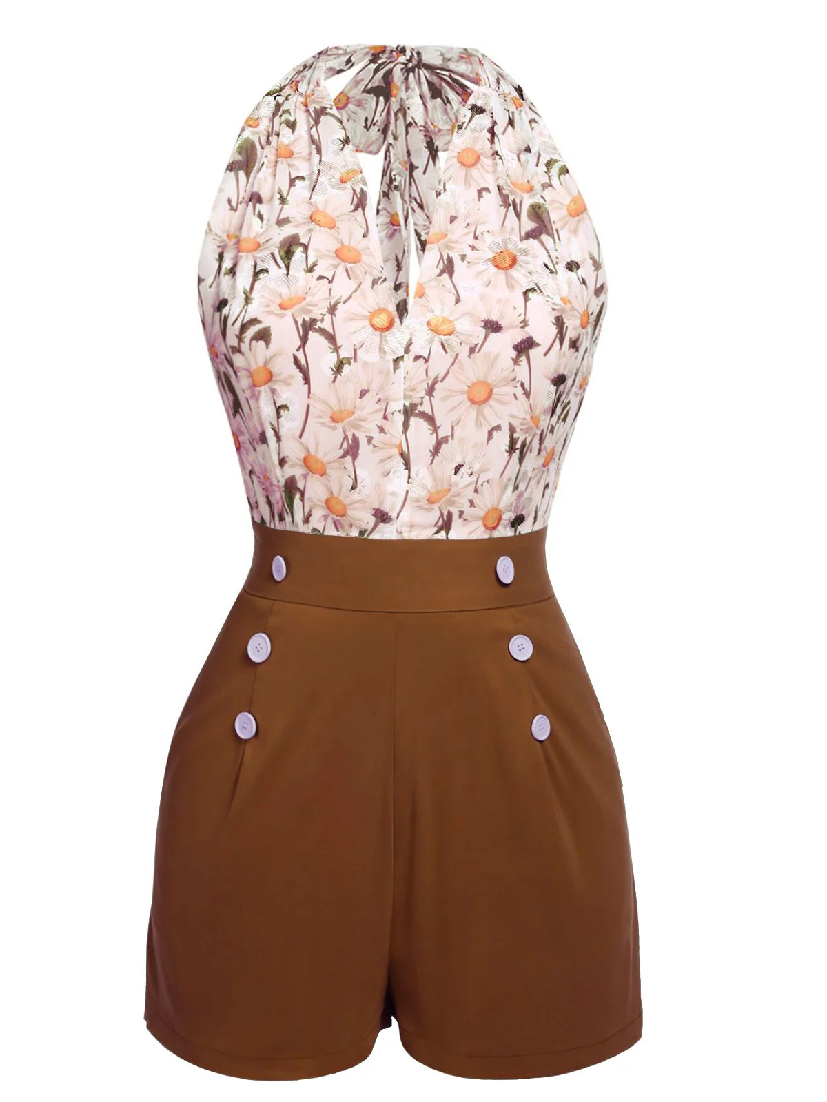 [Pre-Sale] 1950s Floral Halter Lace-up Vintage Romper - Image 8