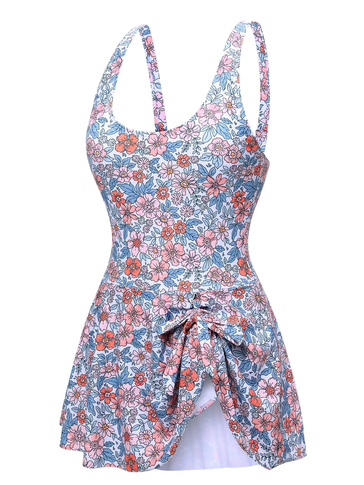 1950s Floral Knot Wide Strap Skirt Swimsuit - Image 2