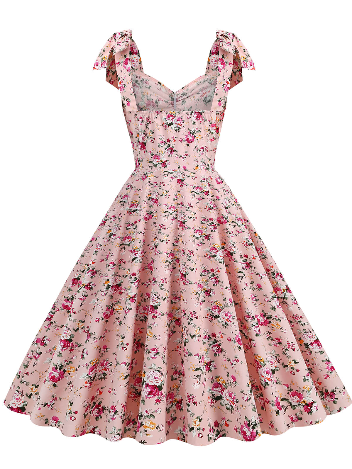1950s Floral Lace-Up Shoulder V-Neck Swing Dress - Image 13