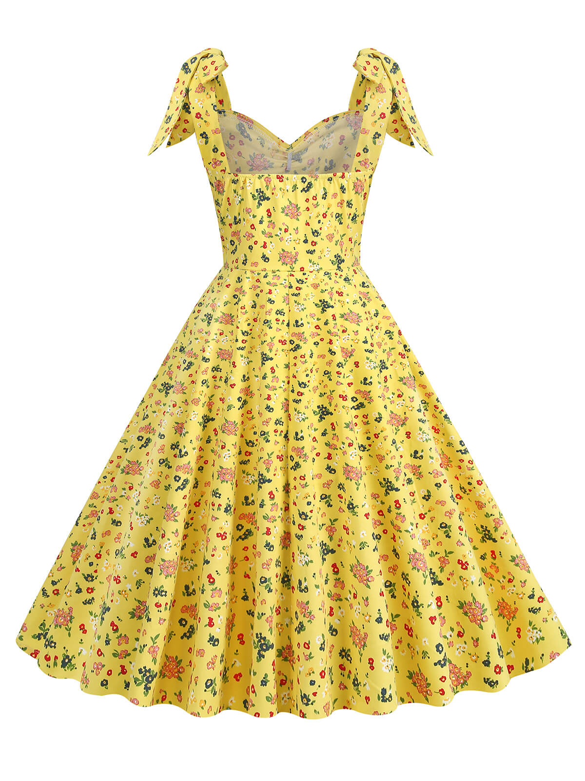 1950s Floral Lace-Up Shoulder V-Neck Swing Dress - Image 23
