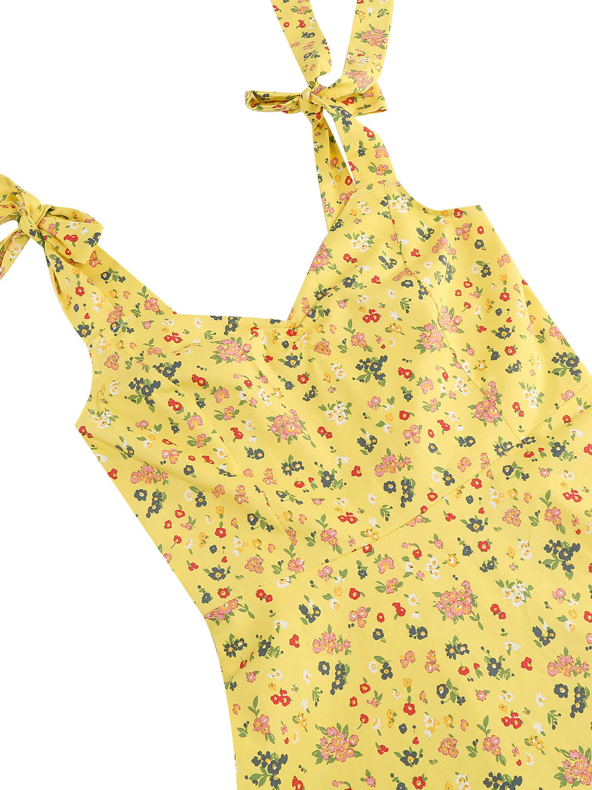 1950s Floral Lace-Up Shoulder V-Neck Swing Dress - Image 24