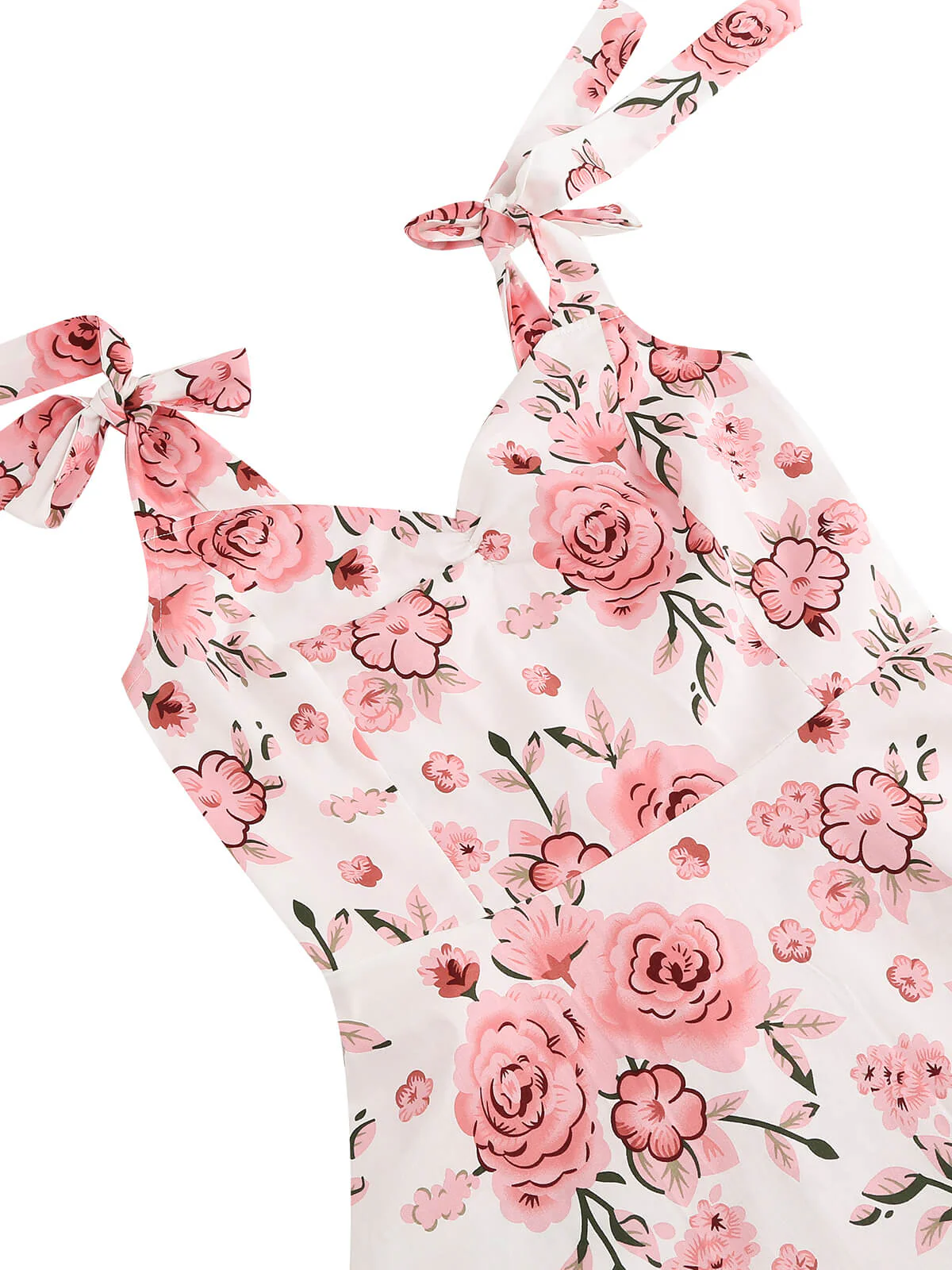 1950s Floral Lace-Up Shoulder V-Neck Swing Dress - Image 9