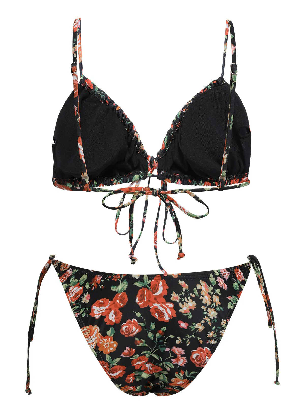 1950s Floral Lace-Up Spaghetti Strap Bikini Set - Image 3