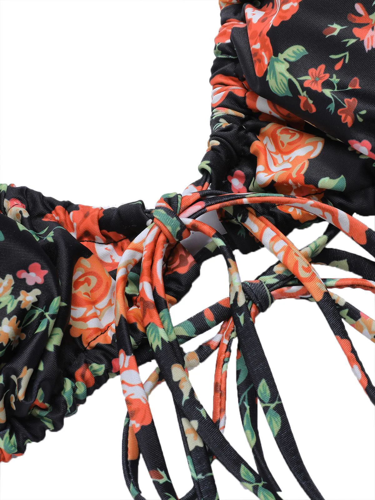 1950s Floral Lace-Up Spaghetti Strap Bikini Set - Image 4