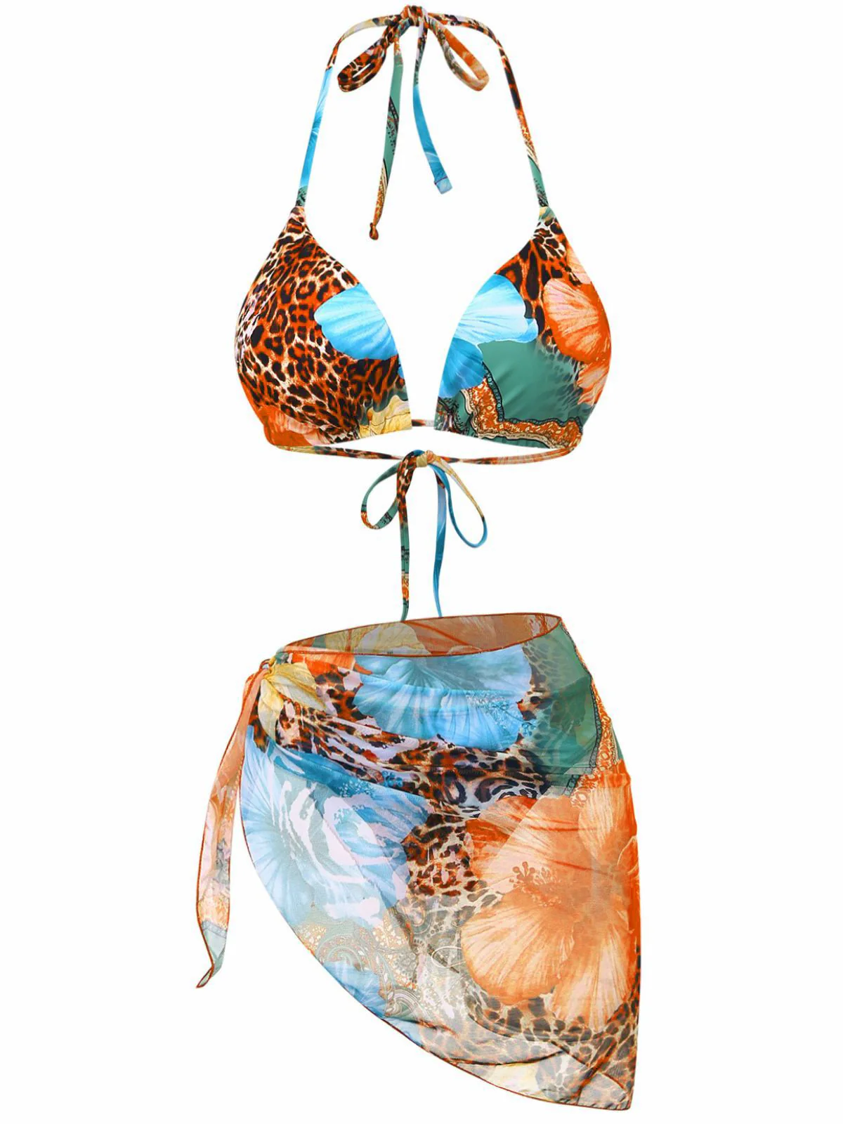 1950s Floral Leopard Halter Bikini Set & Cover-Up - Image 2