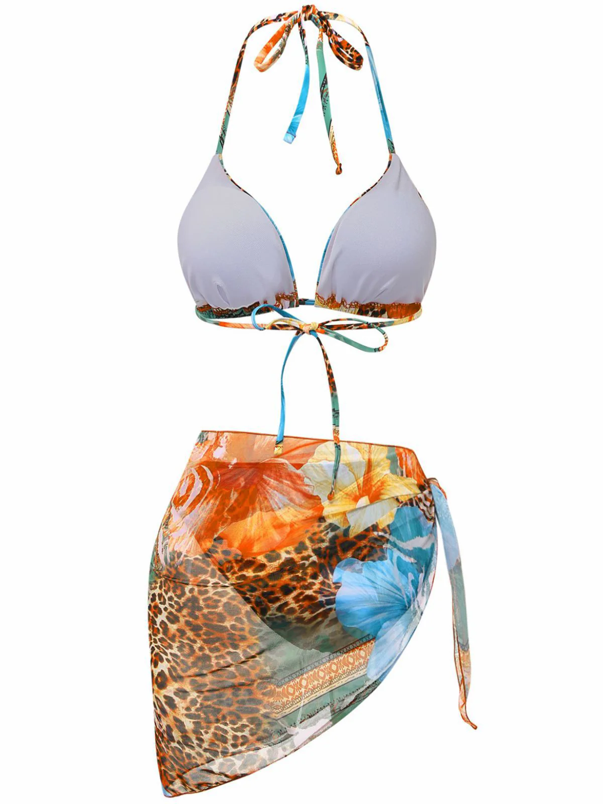 1950s Floral Leopard Halter Bikini Set & Cover-Up - Image 3