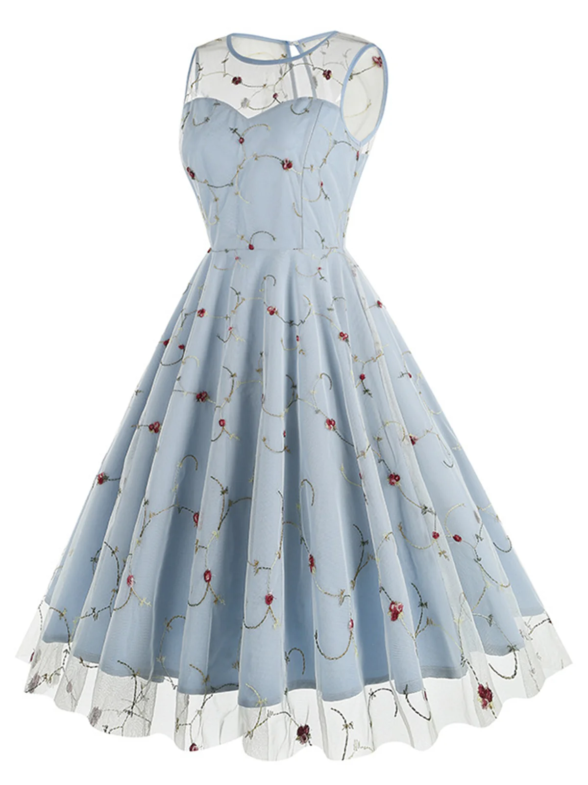 1950s Floral Mesh Swing Dress - Image 2