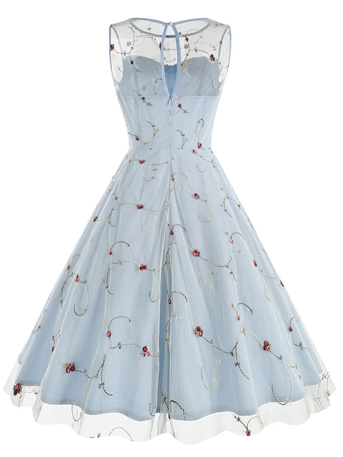 1950s Floral Mesh Swing Dress - Image 3