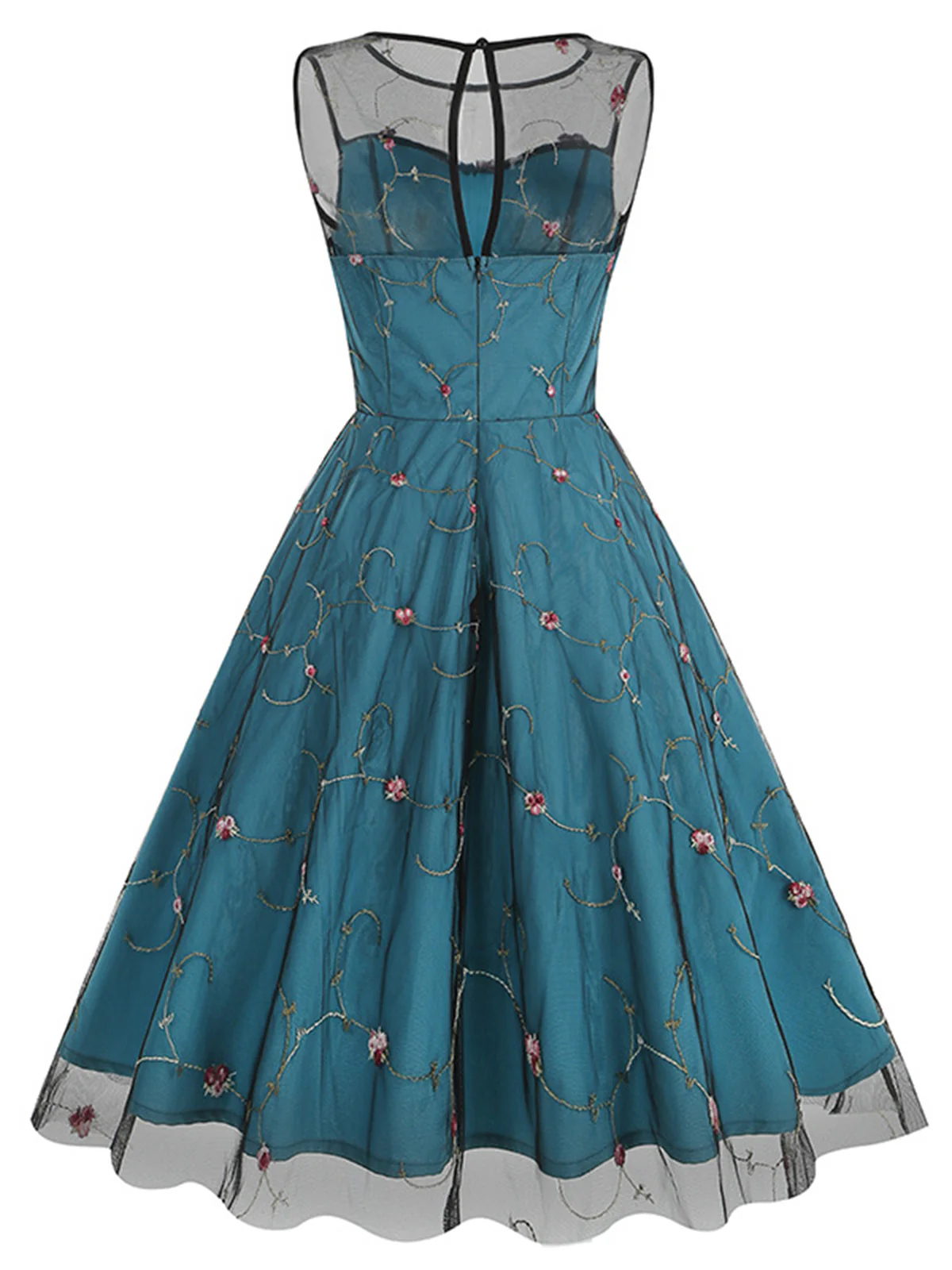 1950s Floral Mesh Swing Dress - Image 7