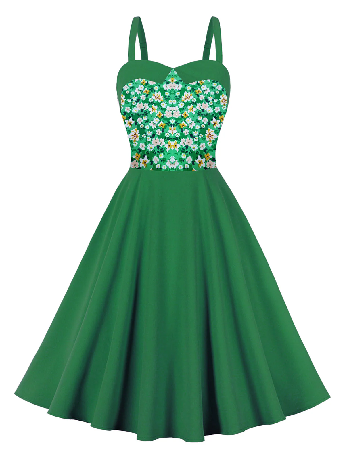 1950s Floral Patchwork Strap Swing Dress - Image 13