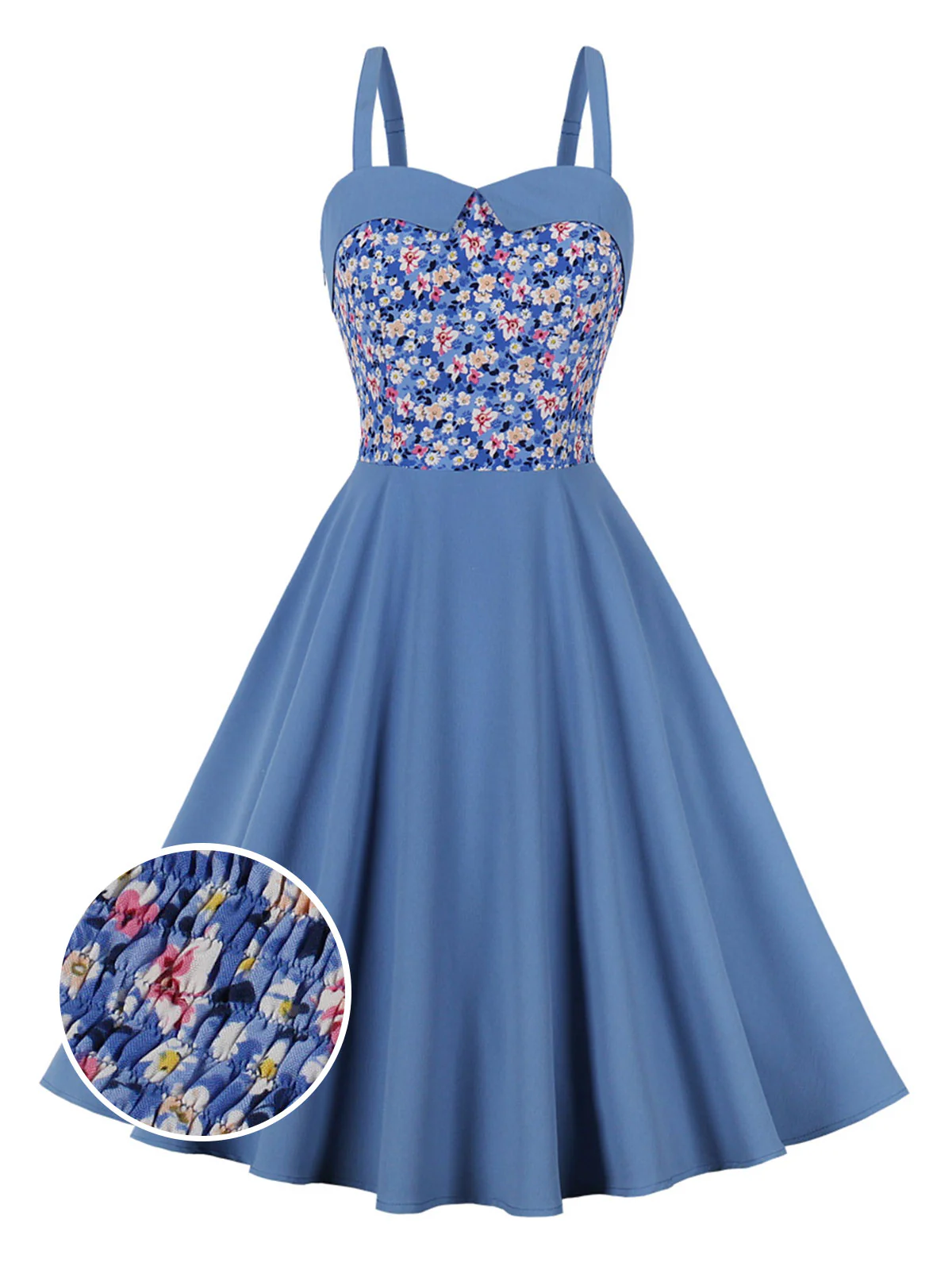 1950s Floral Patchwork Strap Swing Dress - Image 5