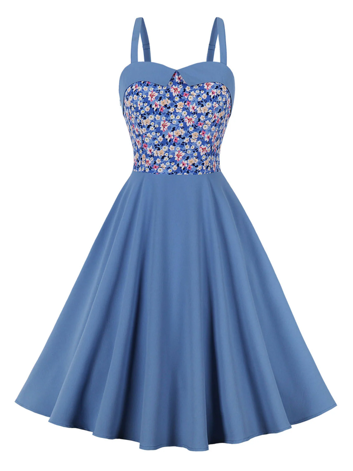 1950s Floral Patchwork Strap Swing Dress - Image 6