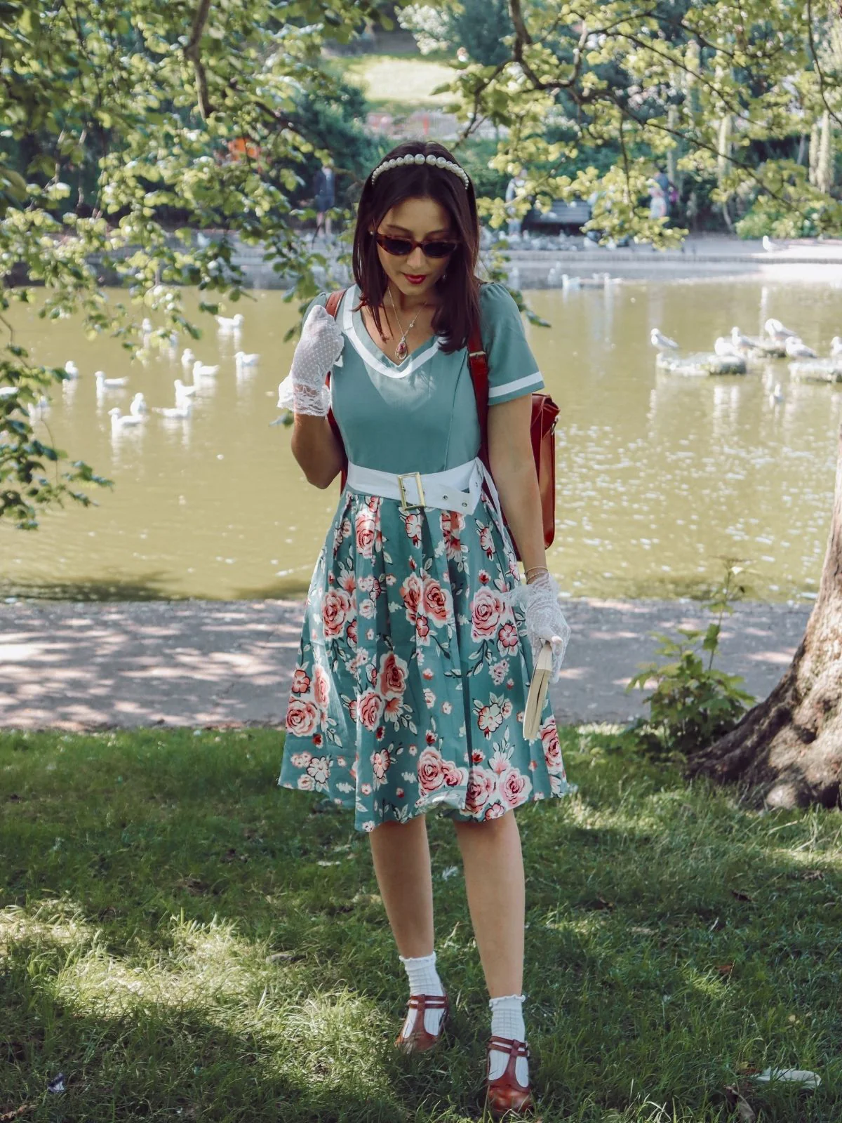 1950s Floral Patchwork Swing Dress - Image 6