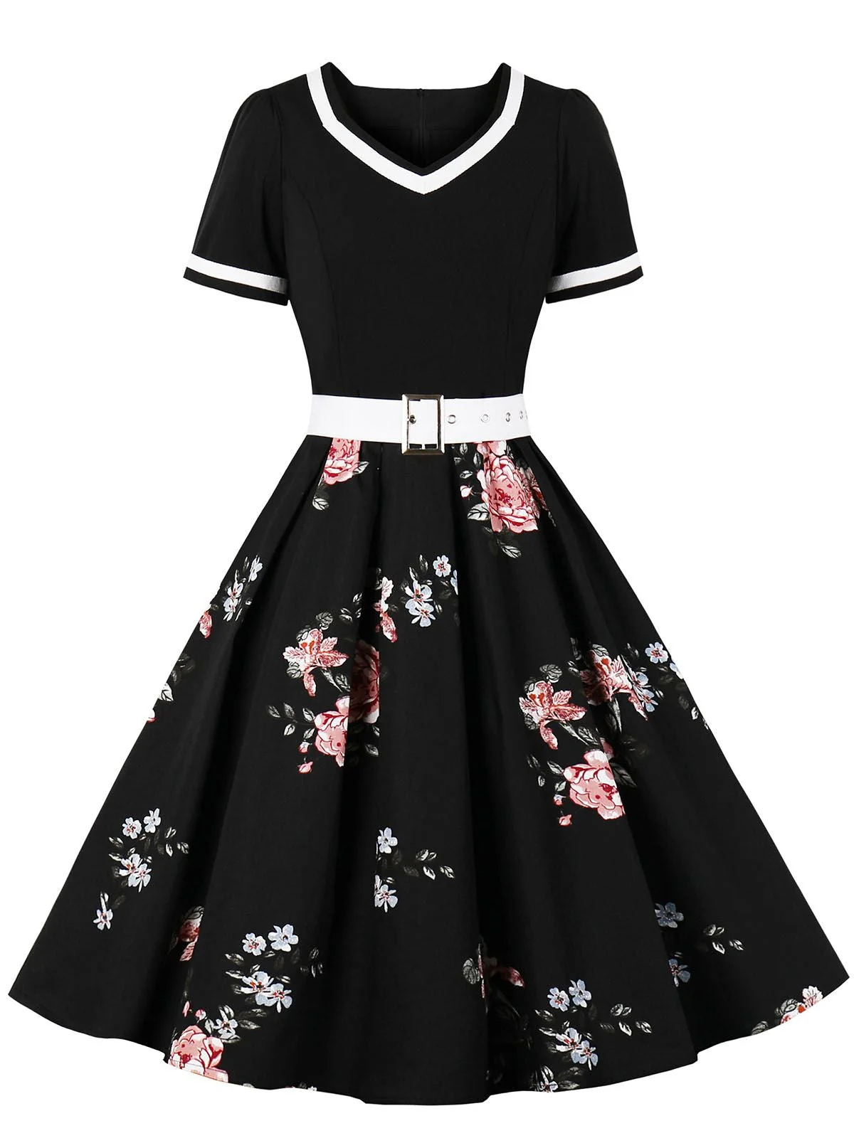 1950s Floral Patchwork Swing Dress - Image 14