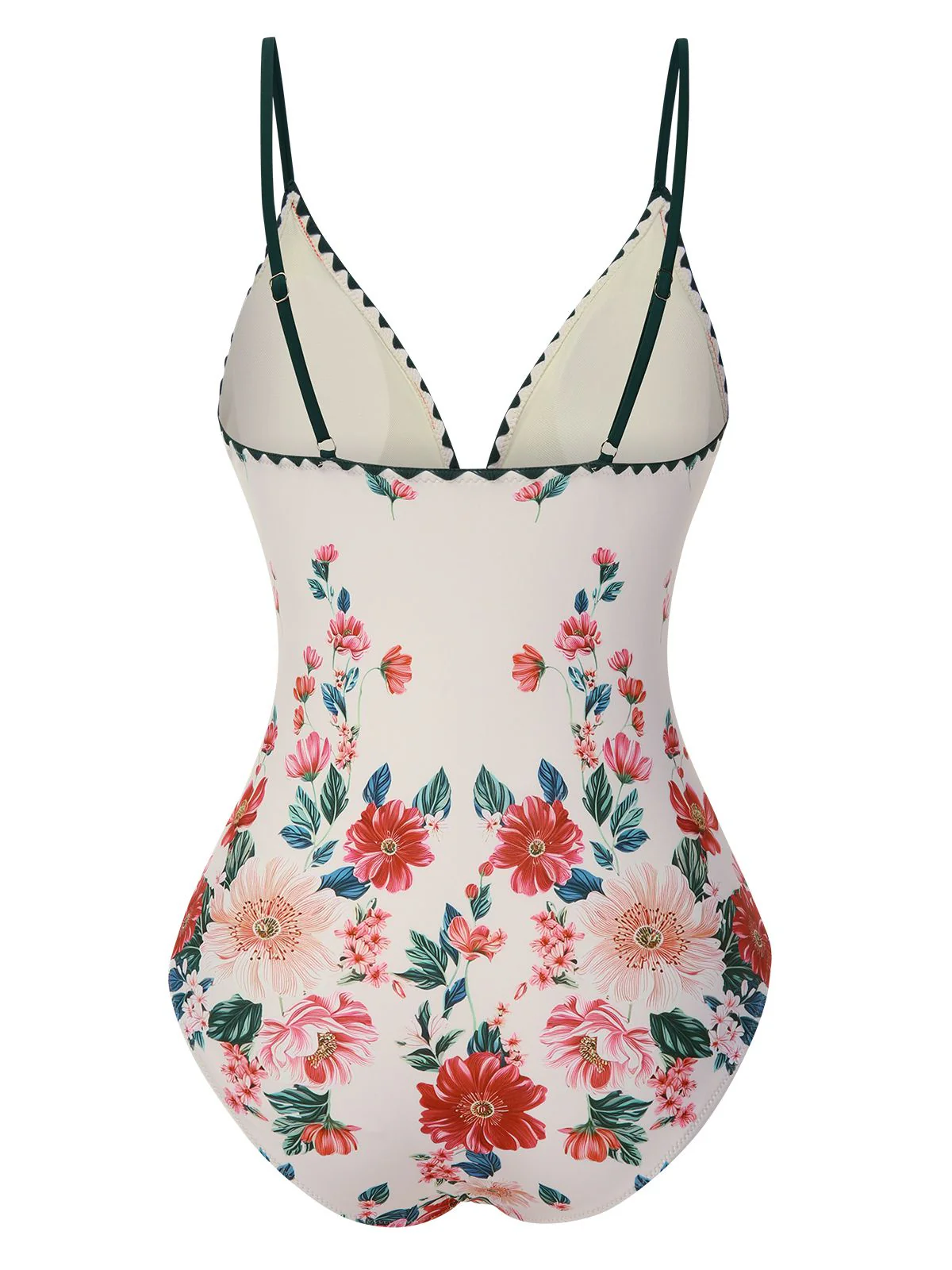 1950s Floral Print Spaghetti Strap One-Piece Swimsuit - Image 3