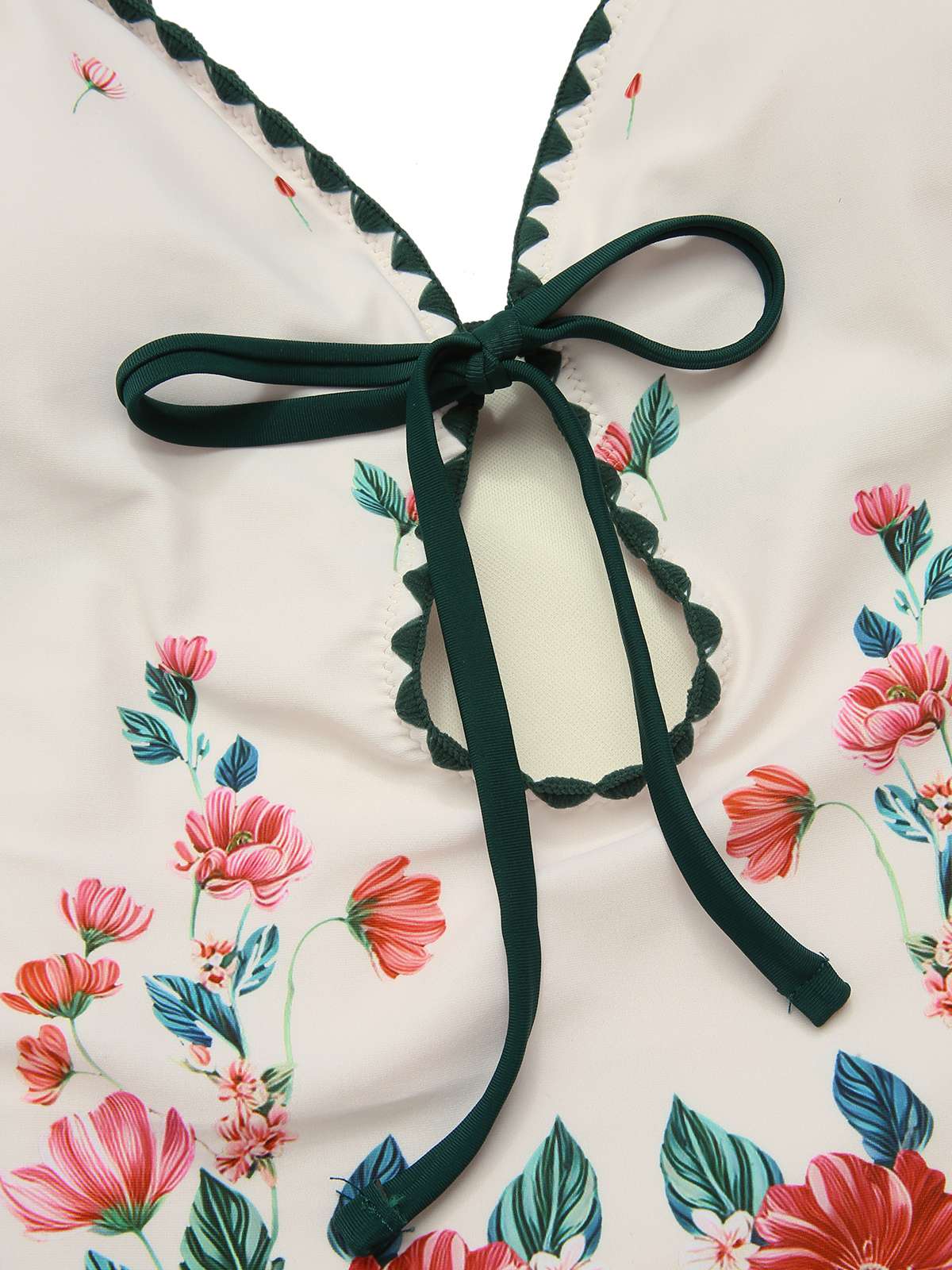 1950s Floral Print Spaghetti Strap One-Piece Swimsuit - Image 6