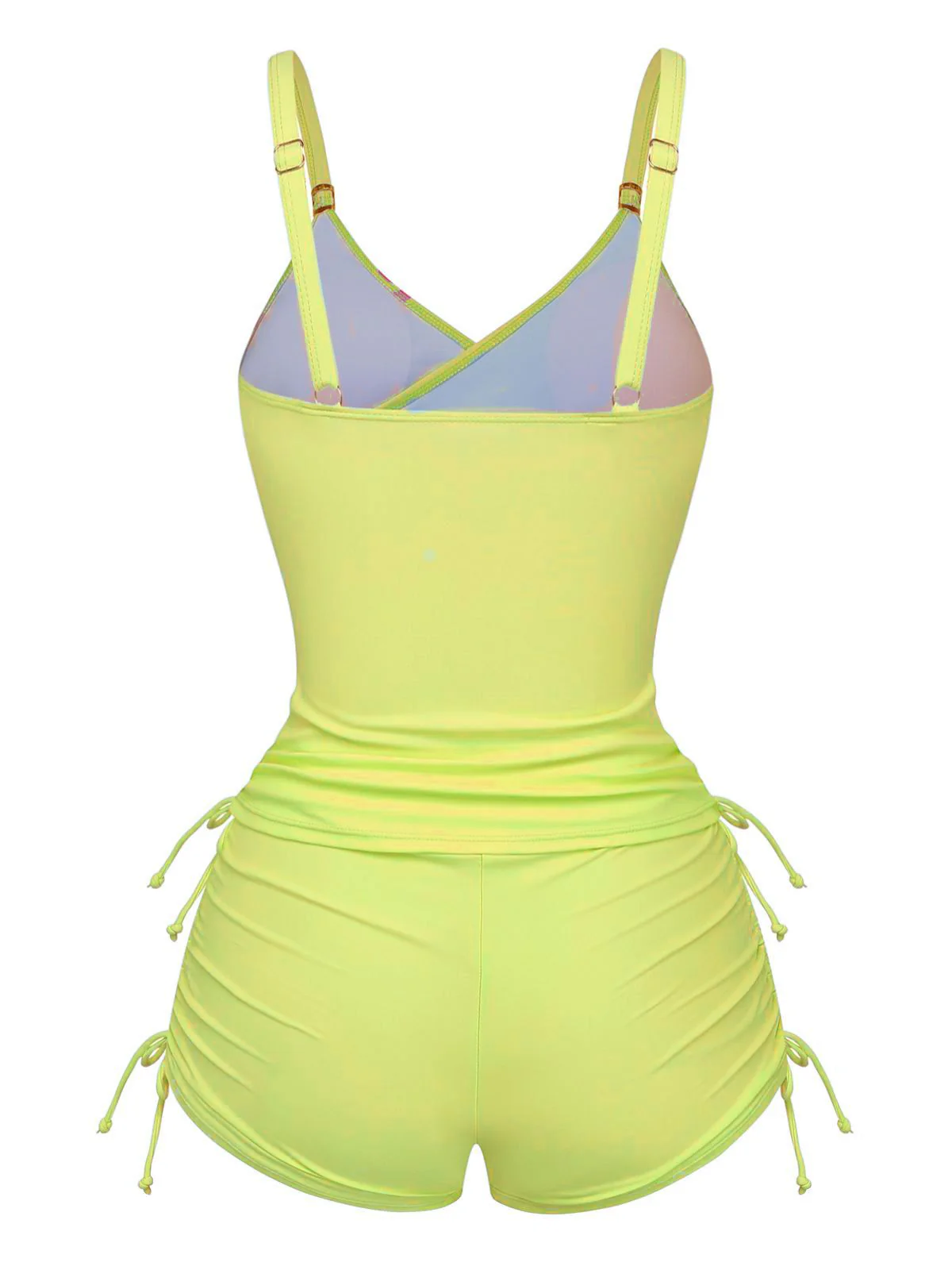 1950s Floral Solid Lace-Up Tankini Set - Image 11