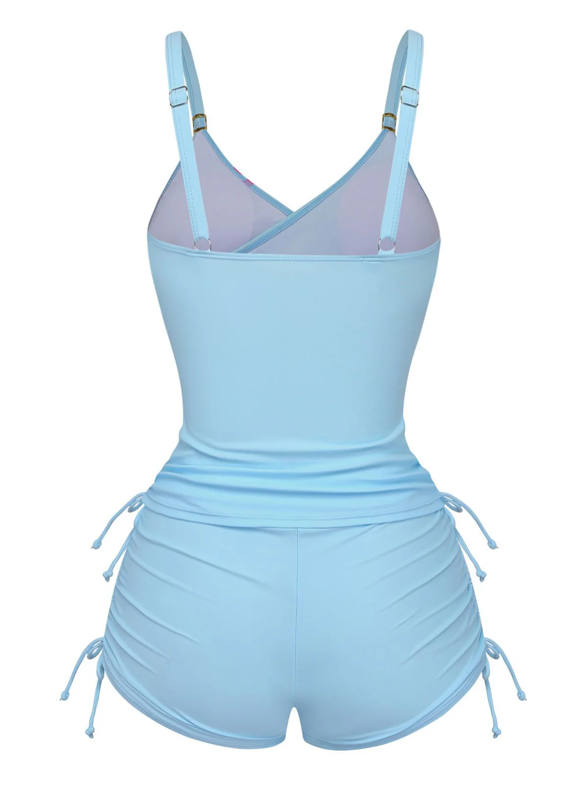 1950s Floral Solid Lace-Up Tankini Set - Image 2