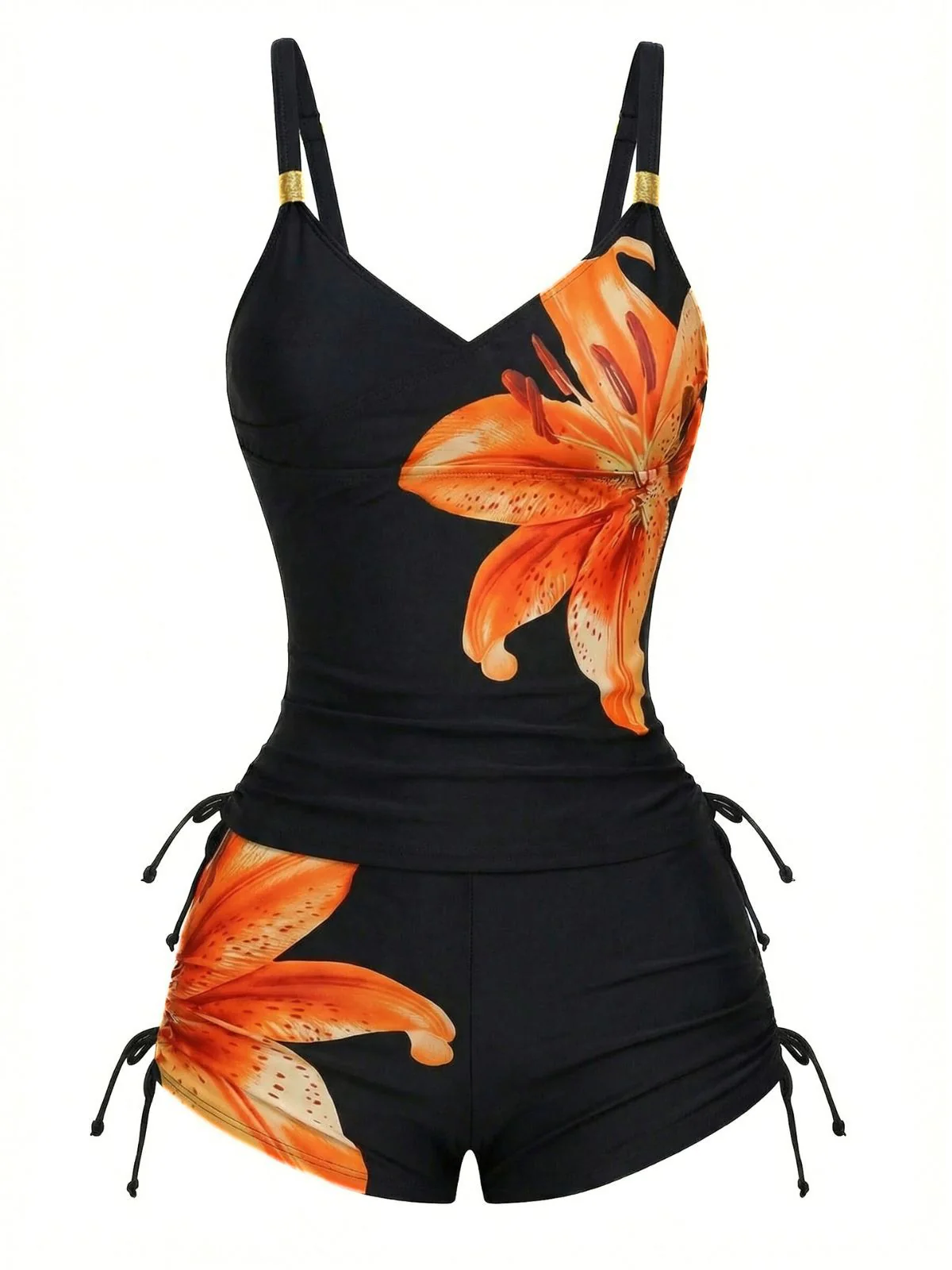 1950s Floral Solid Lace-Up Tankini Set - Image 8