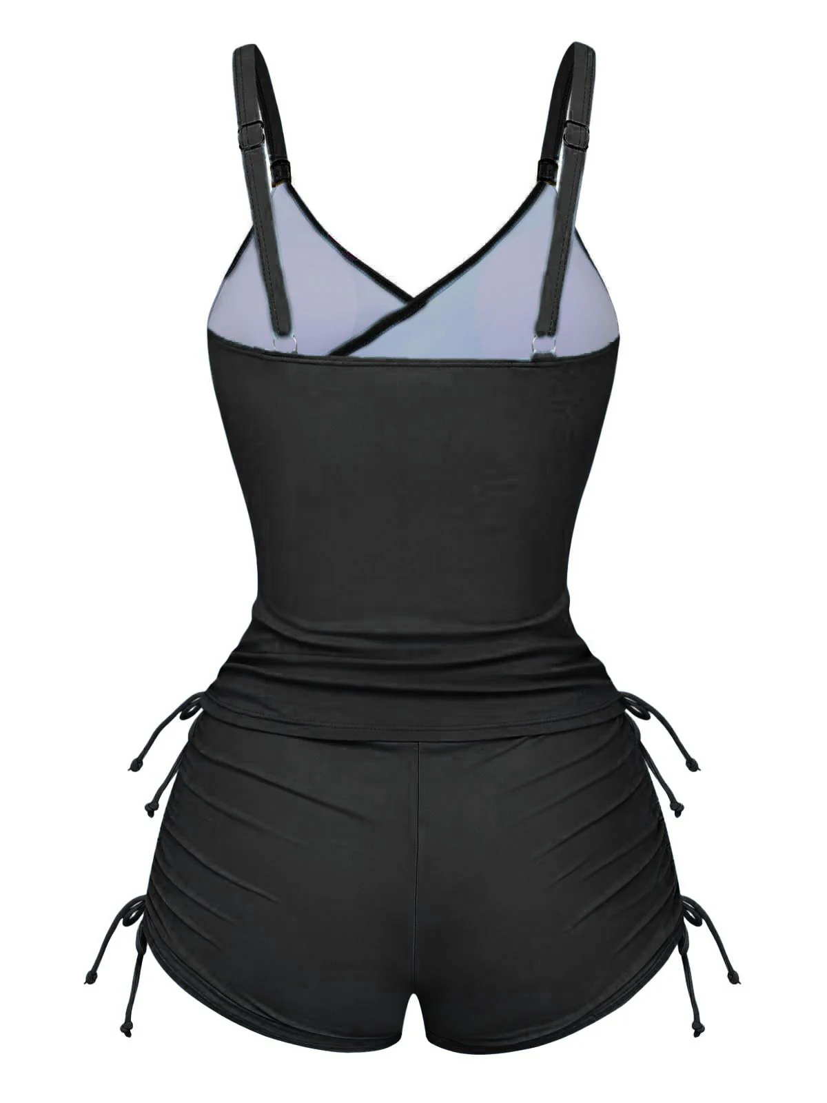 1950s Floral Solid Lace-Up Tankini Set - Image 9
