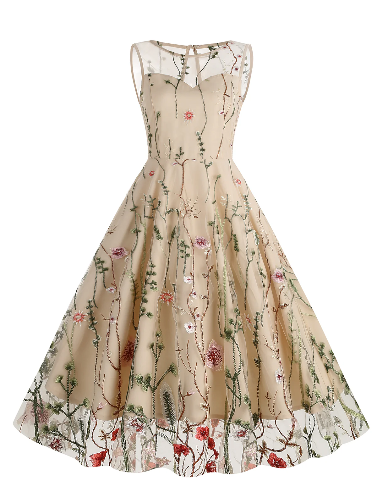 1950s Flower Gauze Sleeveless Swing Dress - Image 12