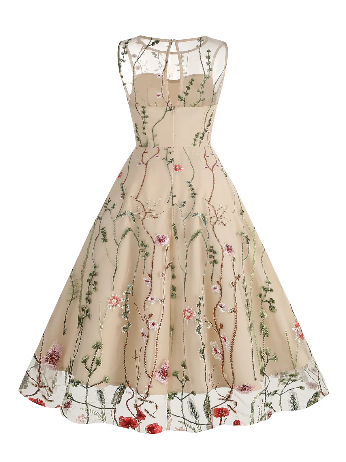 1950s Flower Gauze Sleeveless Swing Dress - Image 13