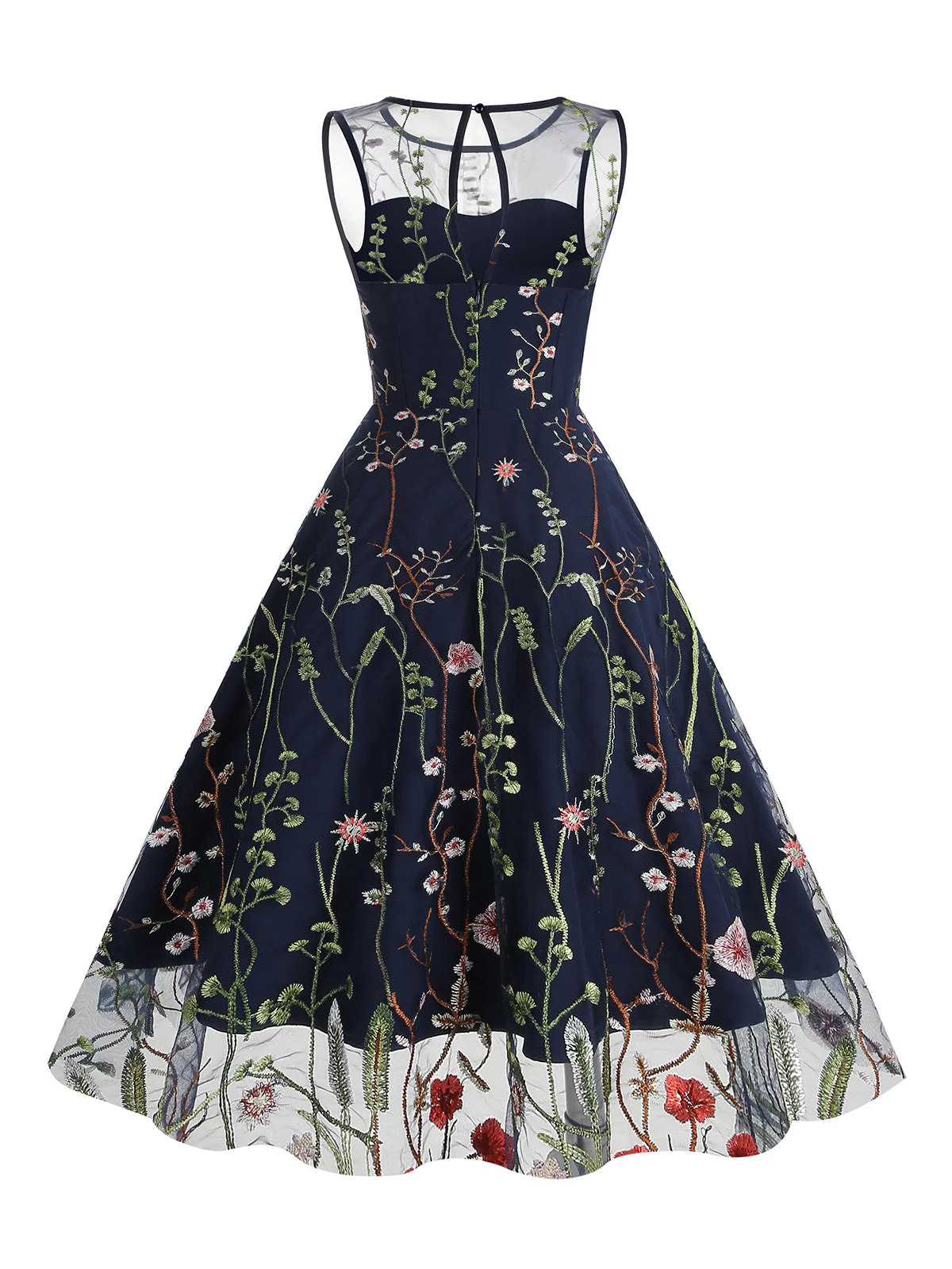 1950s Flower Gauze Sleeveless Swing Dress - Image 3