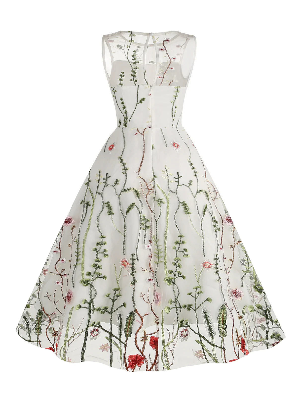 1950s Flower Gauze Sleeveless Swing Dress - Image 8