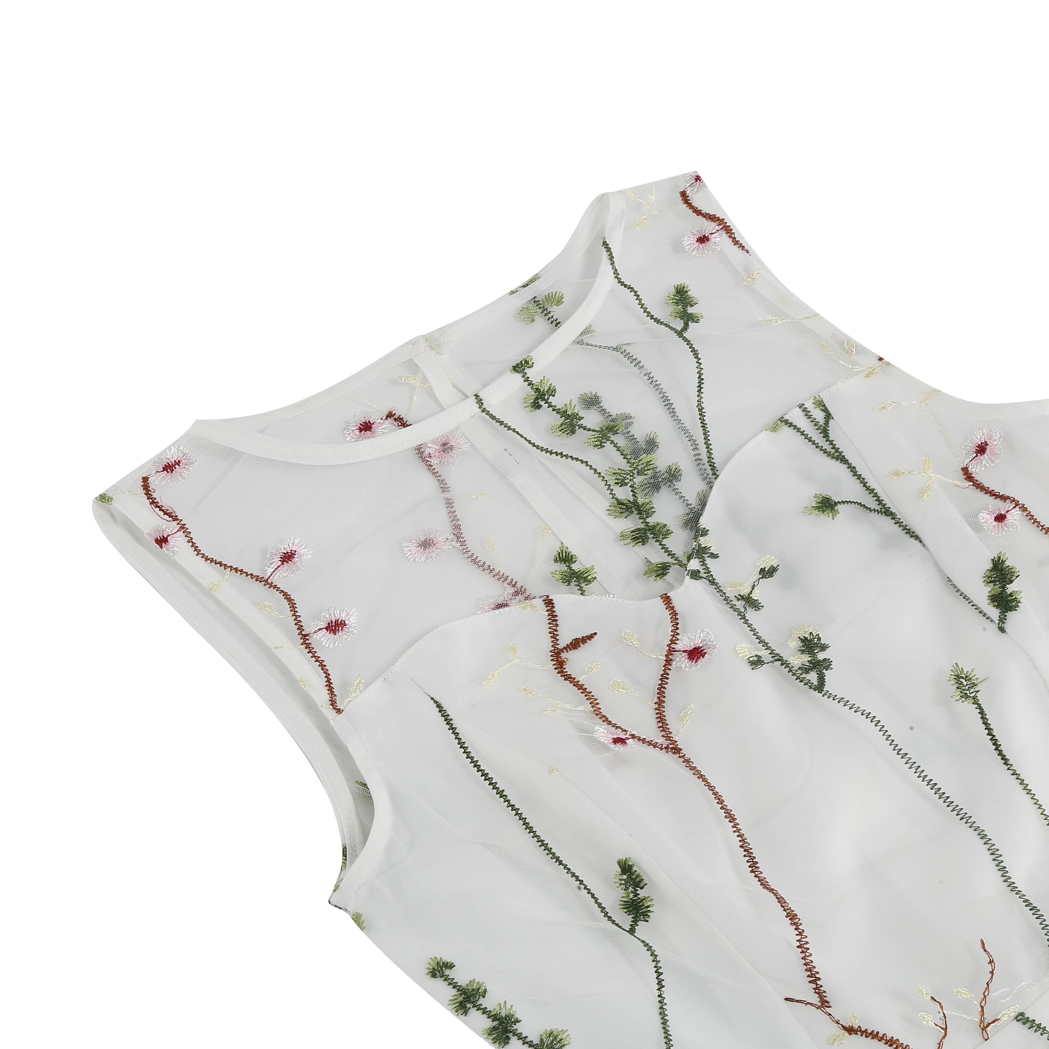 1950s Flower Gauze Sleeveless Swing Dress - Image 9