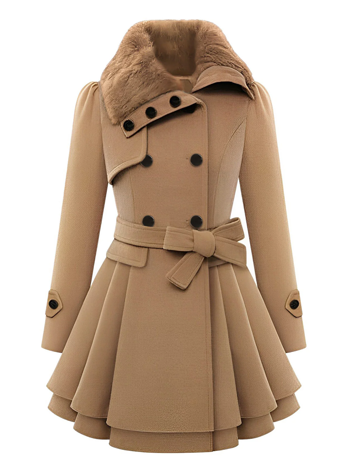1950s Fur Collar Waisted Winter Coat - Image 7