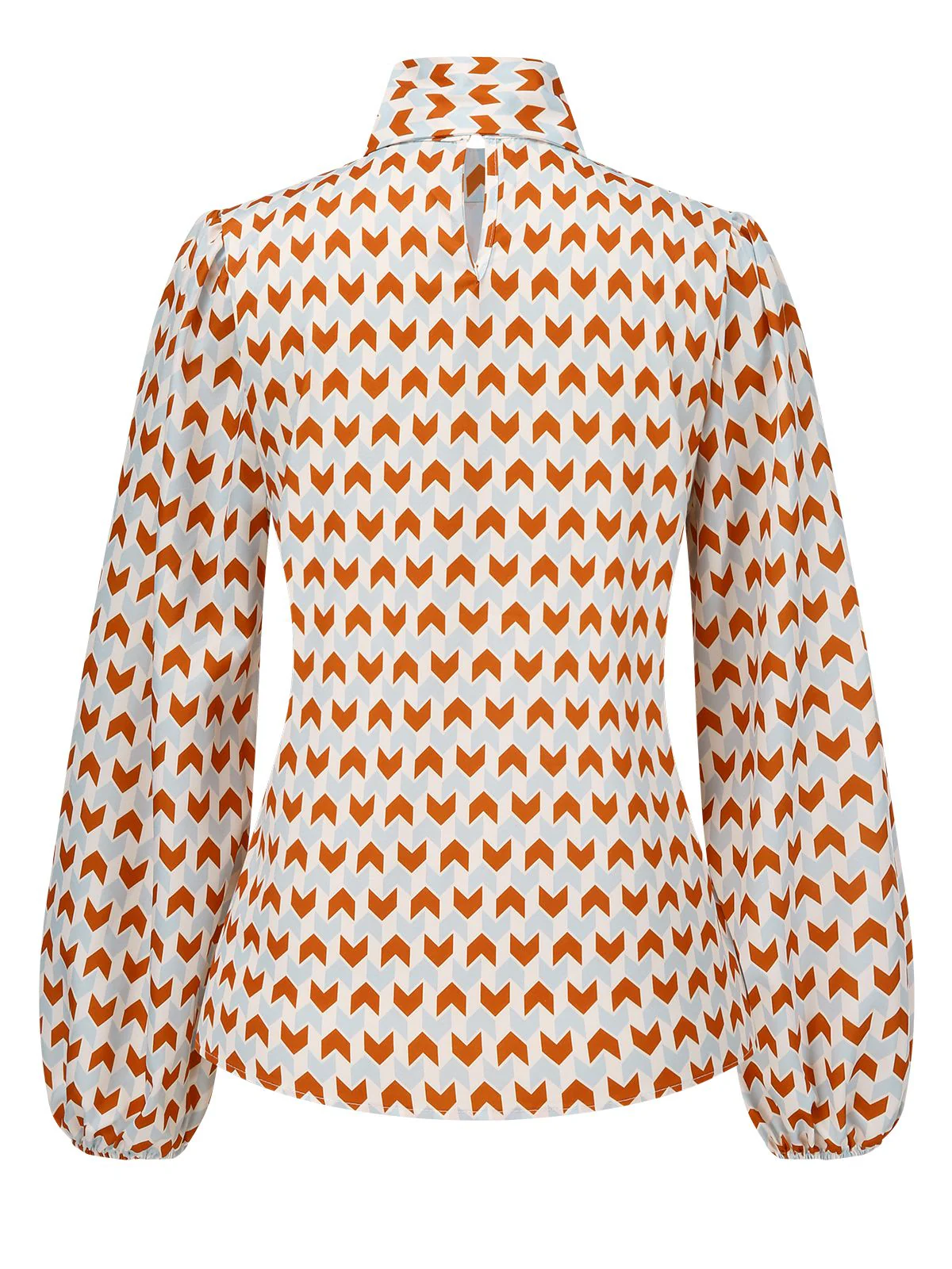1950s Geometric Pattern Tie Neck Blouse - Image 2